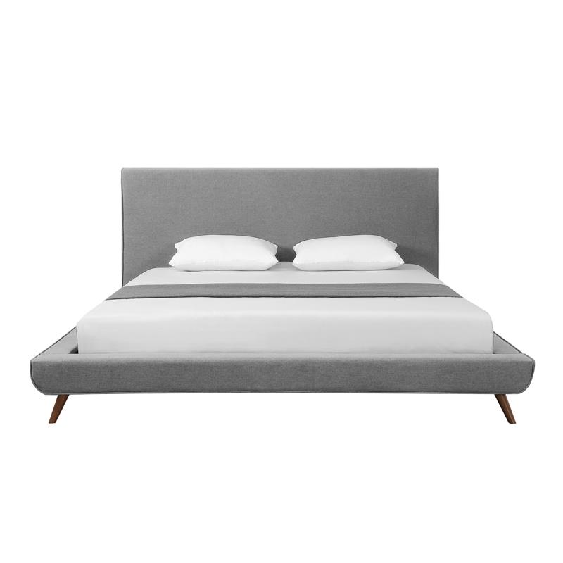 Lyle Beds Grey Linen King Upholstered Walnut Tapered Legs