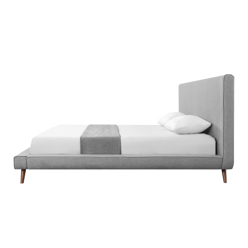 Lyle Beds Grey Linen King Upholstered Walnut Tapered Legs