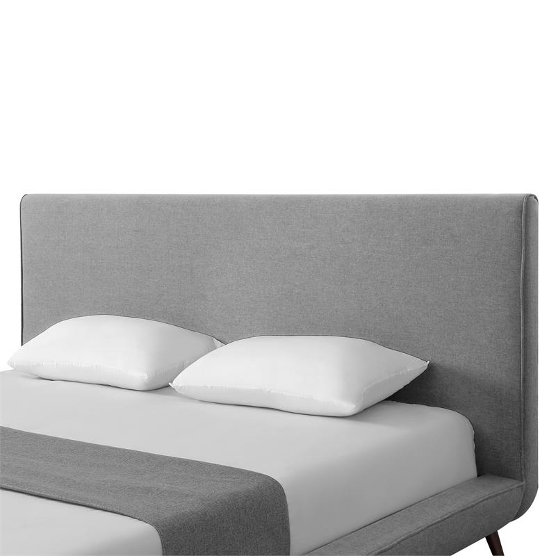 Lyle Beds Grey Linen King Upholstered Walnut Tapered Legs