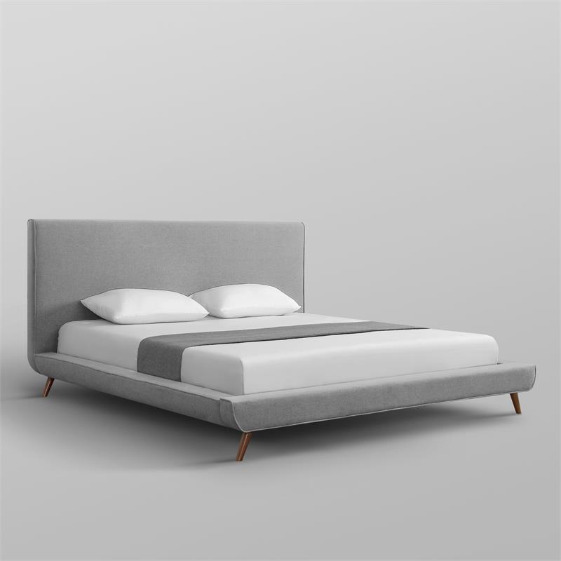 Lyle Beds Grey Linen King Upholstered Walnut Tapered Legs