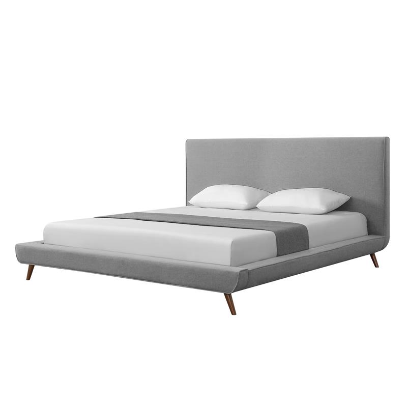 Lyle Beds Grey Linen King Upholstered Walnut Tapered Legs