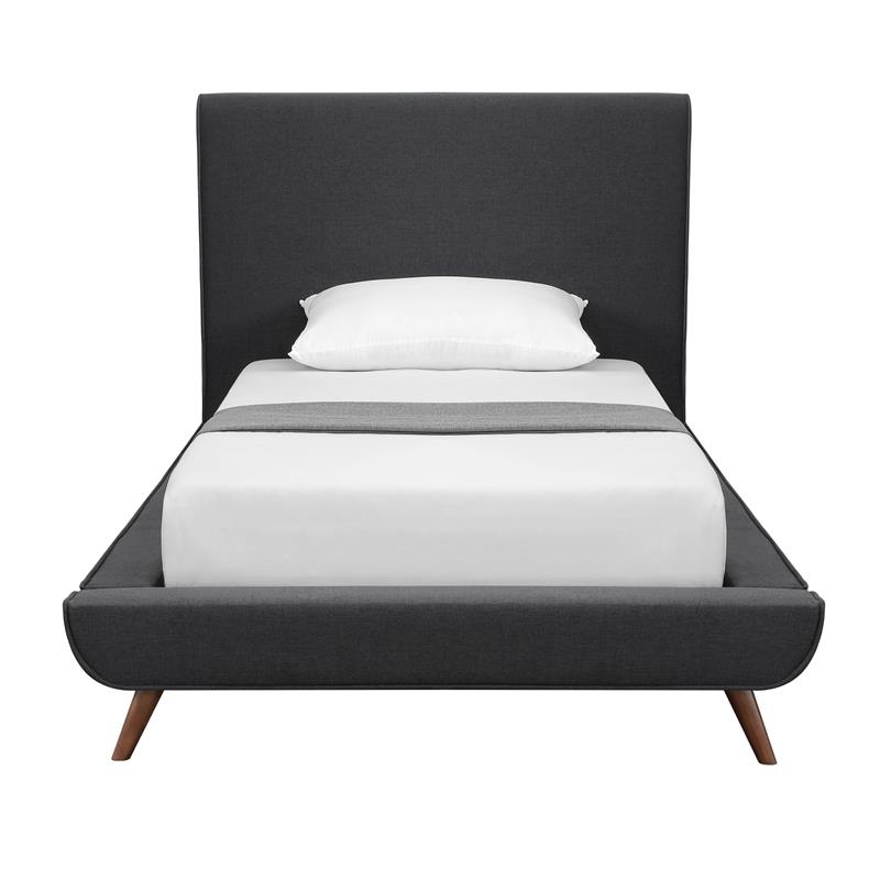 Lyle Beds Charcoal Linen Twin Upholstered Walnut Tapered Legs