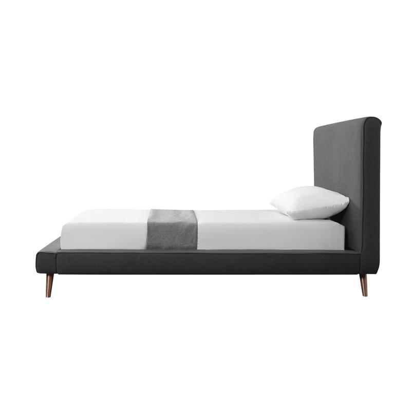 Lyle Beds Charcoal Linen Twin Upholstered Walnut Tapered Legs