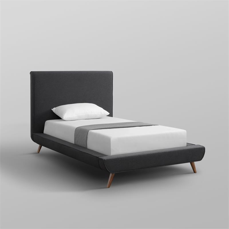 Lyle Beds Charcoal Linen Twin Upholstered Walnut Tapered Legs
