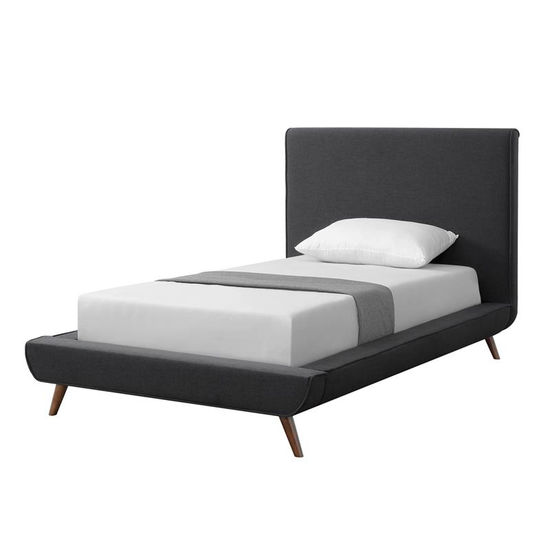 Lyle Beds Charcoal Linen Twin Upholstered Walnut Tapered Legs