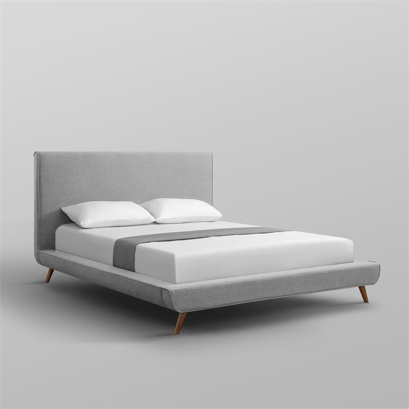 Lyle Beds Grey Linen Queen Upholstered Walnut Tapered Legs