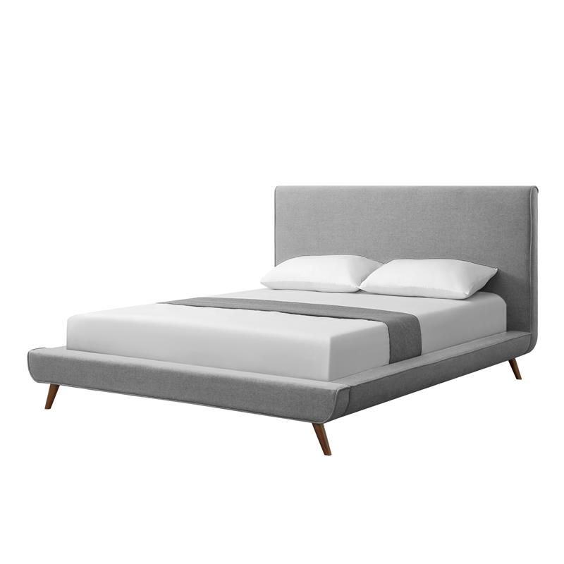 Lyle Beds Grey Linen Queen Upholstered Walnut Tapered Legs