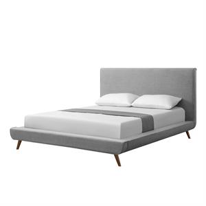Lyle Beds Grey Linen Queen Upholstered Walnut Tapered Legs