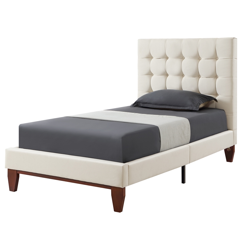 Blake Beds Beige Linen Full Button Tufted