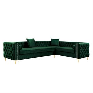 Levi Sofas Hunter Green Velvet Gold Nailhead Trim Button Tufted