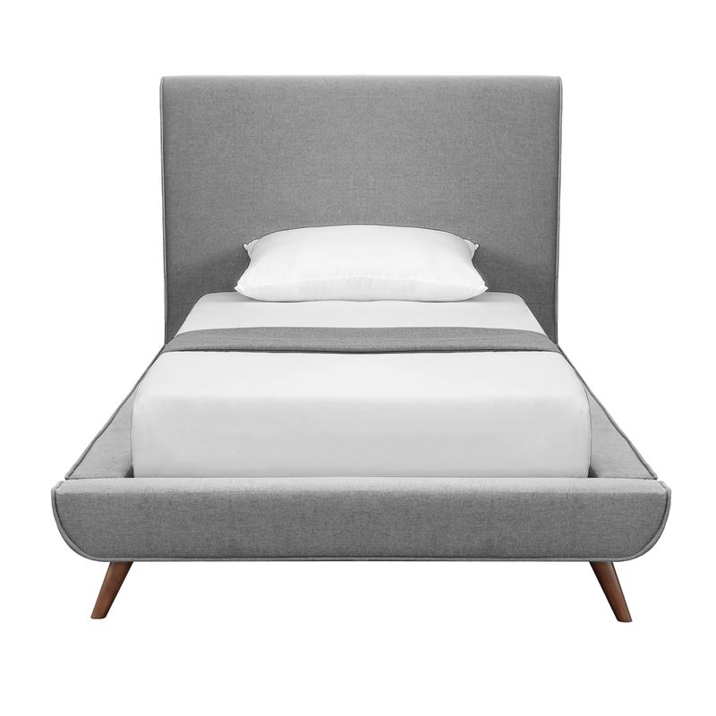 Lyle Beds Grey Linen Twin Upholstered Walnut Tapered Legs