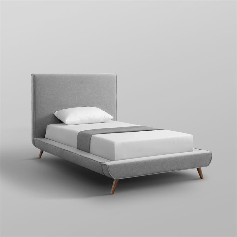 Lyle Beds Grey Linen Twin Upholstered Walnut Tapered Legs