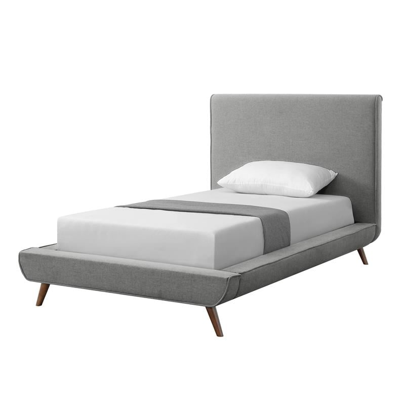 Lyle Beds Grey Linen Twin Upholstered Walnut Tapered Legs