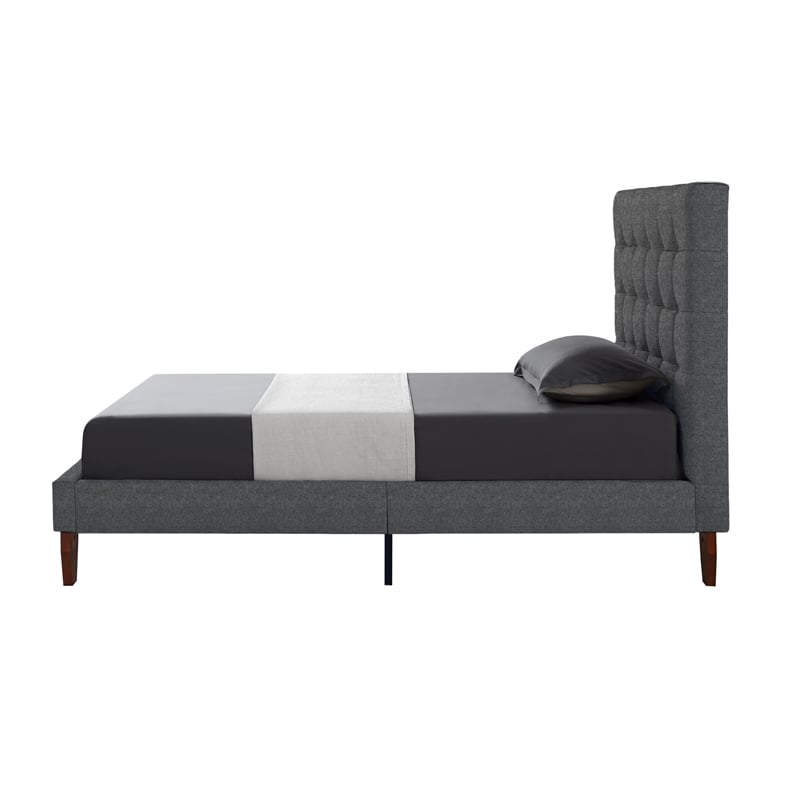 Blake Beds Light Gray Linen Full Button Tufted