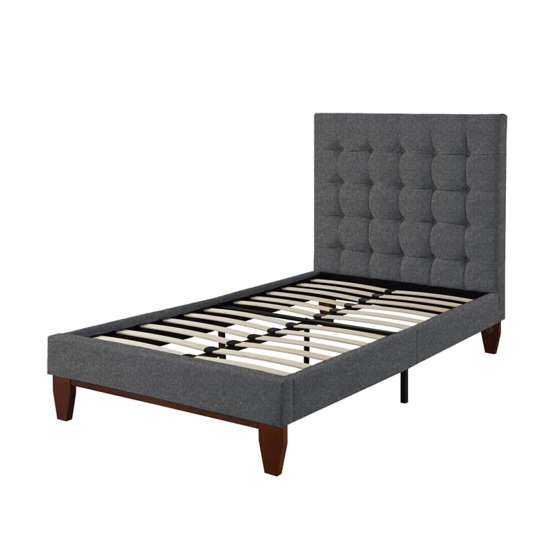 Blake Beds Light Gray Linen Full Button Tufted