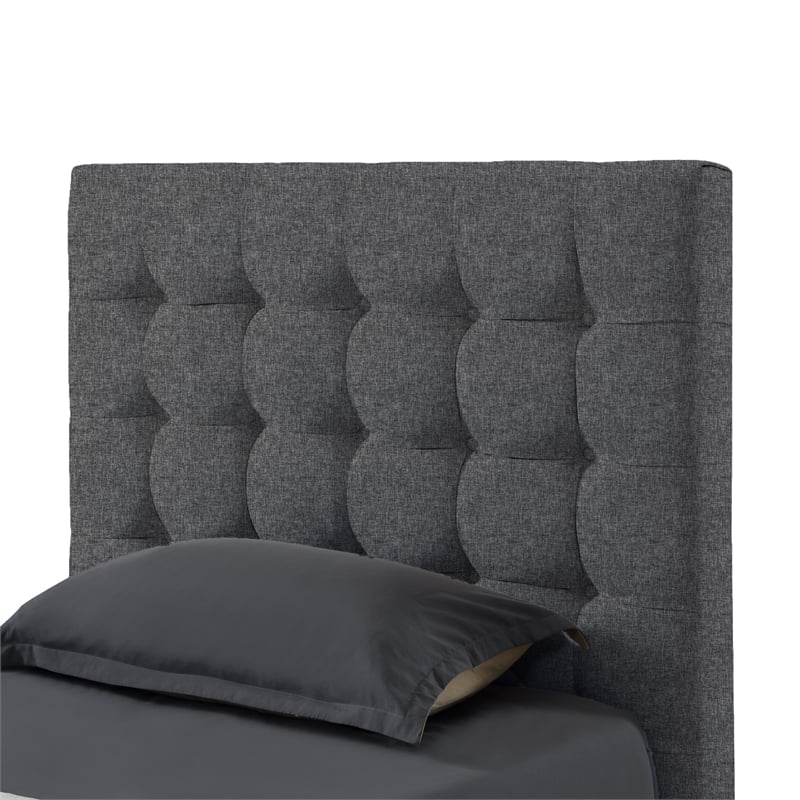 Blake Beds Light Gray Linen Full Button Tufted