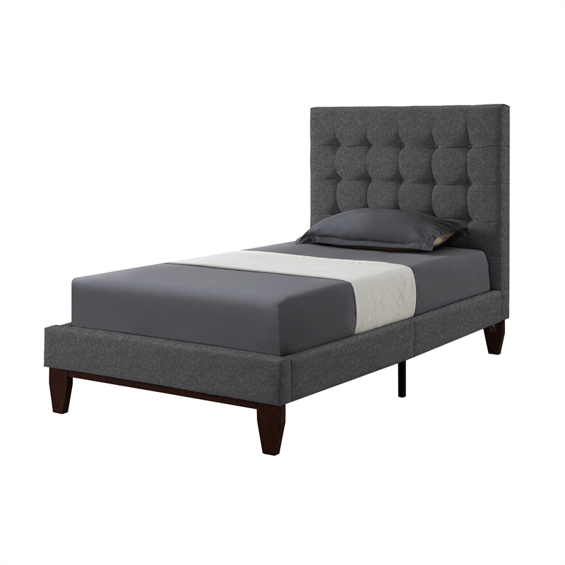 Blake Beds Light Gray Linen Full Button Tufted