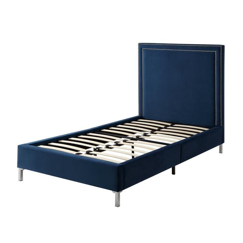 Tristan Beds Navy Velvet Full Nailhead Trim