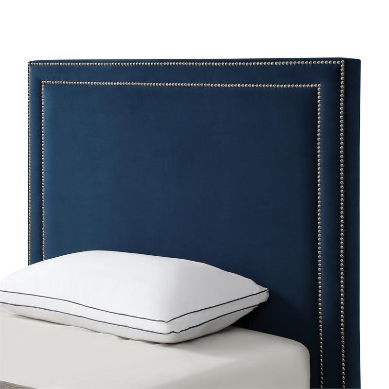 Tristan Beds Navy Velvet Full Nailhead Trim