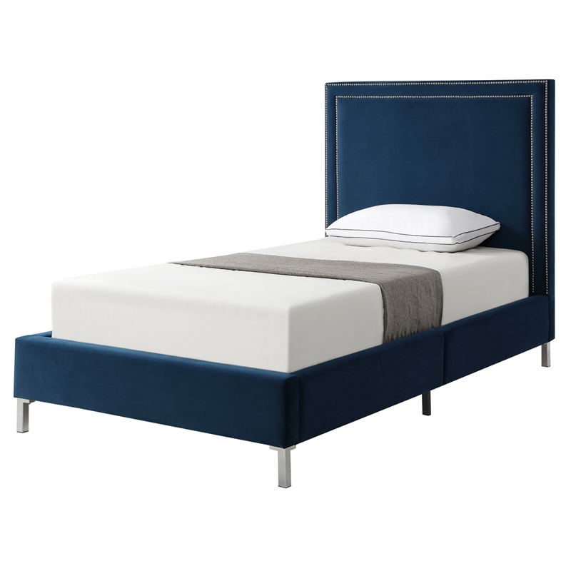 Tristan Beds Navy Velvet Full Nailhead Trim