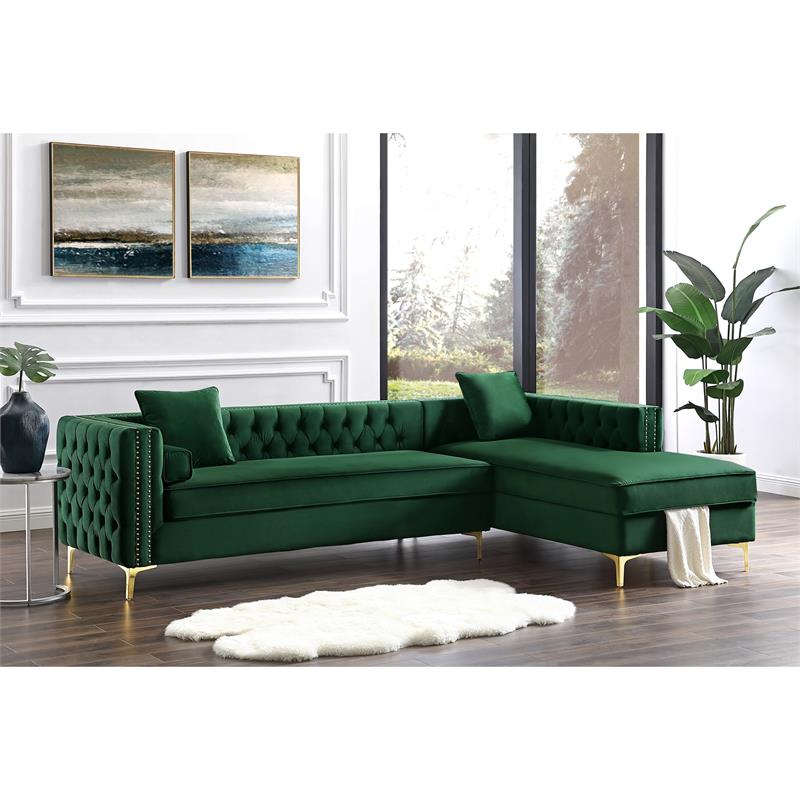 Levi Sofas Hunter Green Velvet 70L x 115W x 30H Gold Nailhead Trim Button Tufted