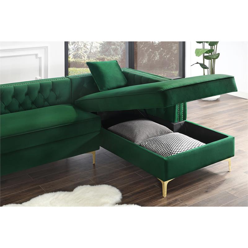 Levi Sofas Hunter Green Velvet 70L x 115W x 30H Gold Nailhead Trim Button Tufted