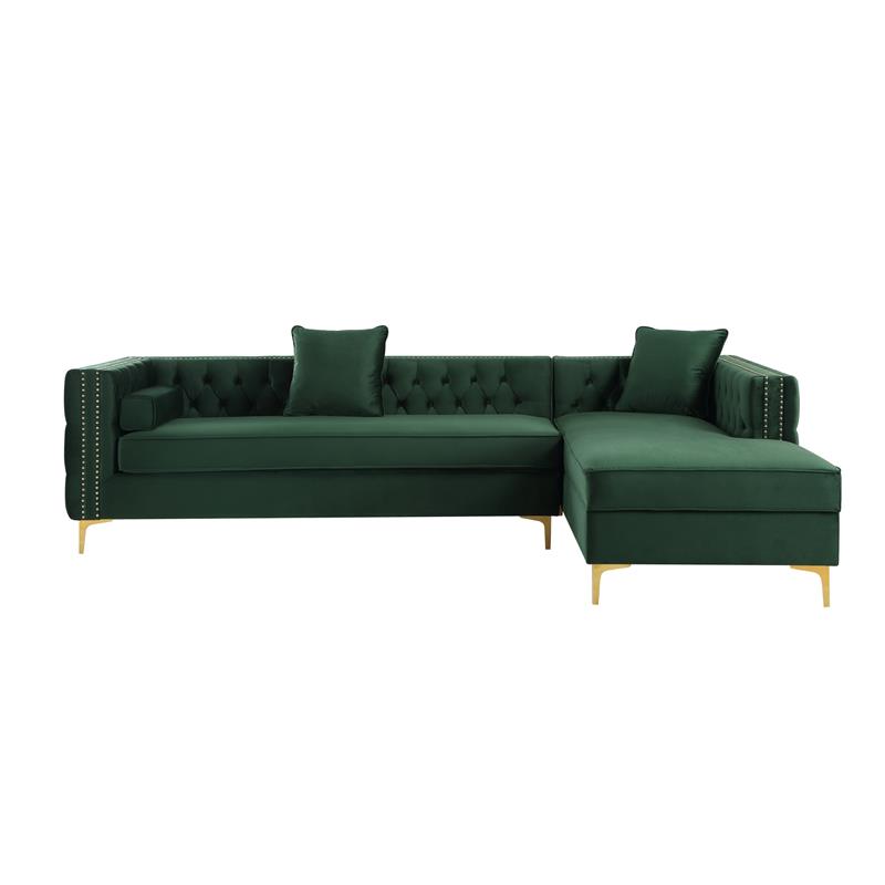 Levi Sofas Hunter Green Velvet 70L x 115W x 30H Gold Nailhead Trim Button Tufted