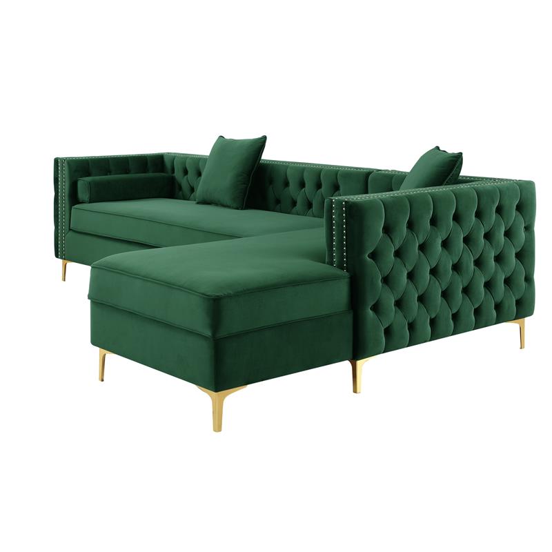 Levi Sofas Hunter Green Velvet 70L x 115W x 30H Gold Nailhead Trim Button Tufted