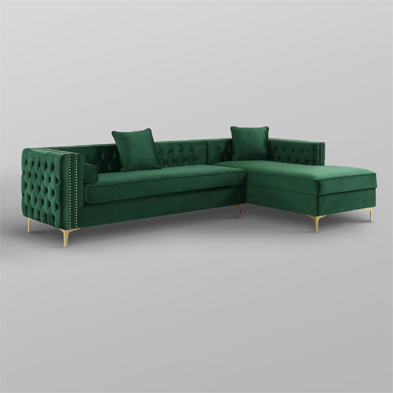 Levi Sofas Hunter Green Velvet 70L x 115W x 30H Gold Nailhead Trim Button Tufted