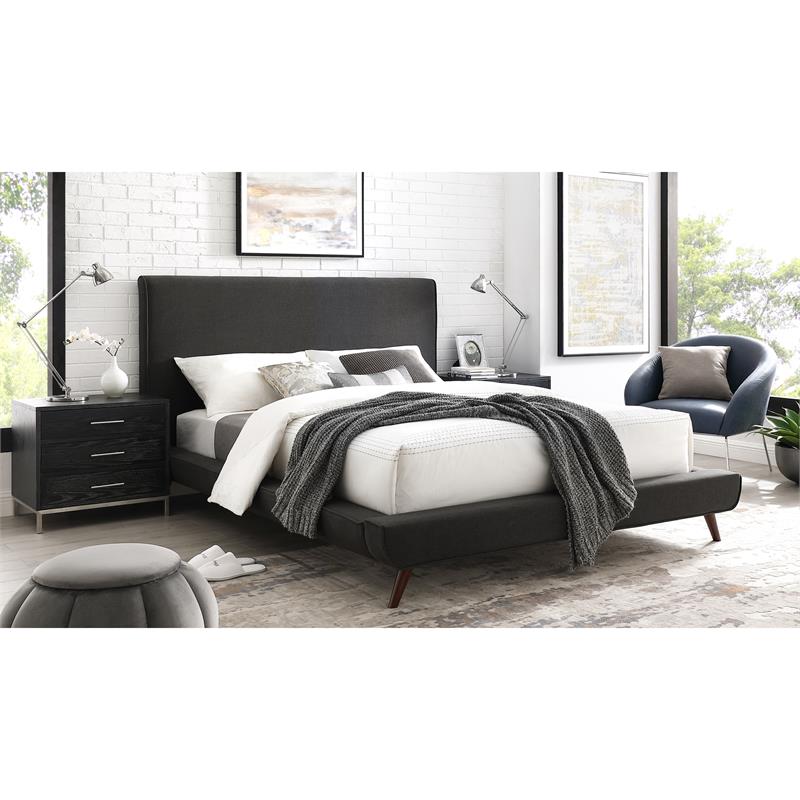 Lyle Beds Charcoal Linen Queen Upholstered Walnut Tapered Legs