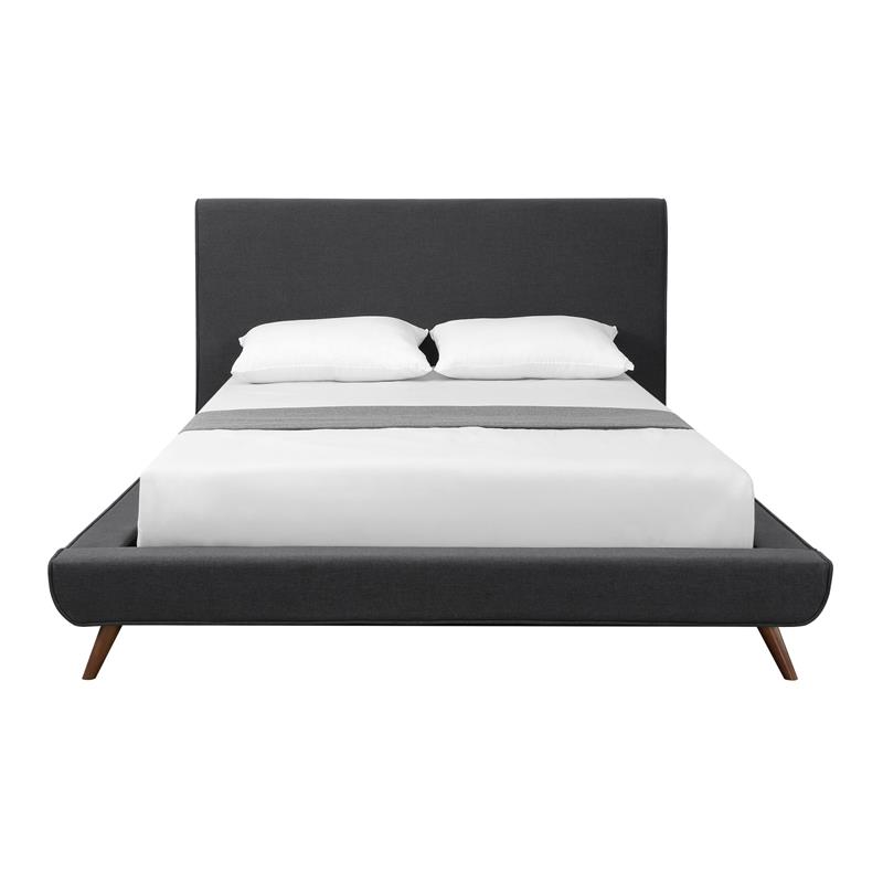 Lyle Beds Charcoal Linen Queen Upholstered Walnut Tapered Legs