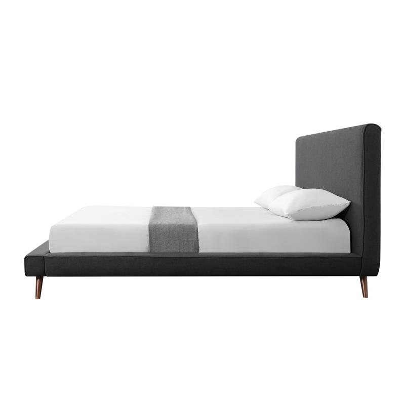 Lyle Beds Charcoal Linen Queen Upholstered Walnut Tapered Legs