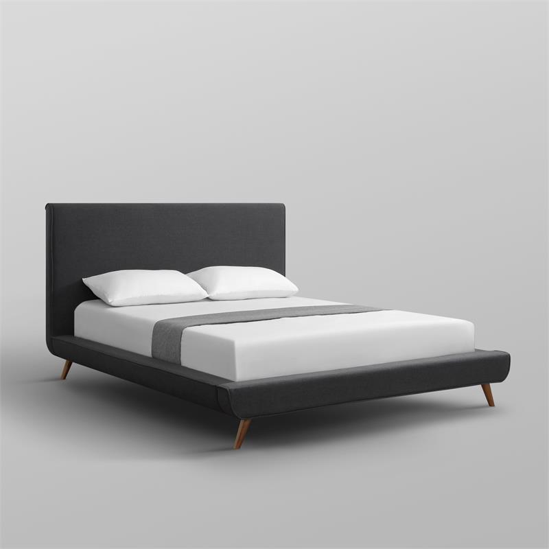 Lyle Beds Charcoal Linen Queen Upholstered Walnut Tapered Legs