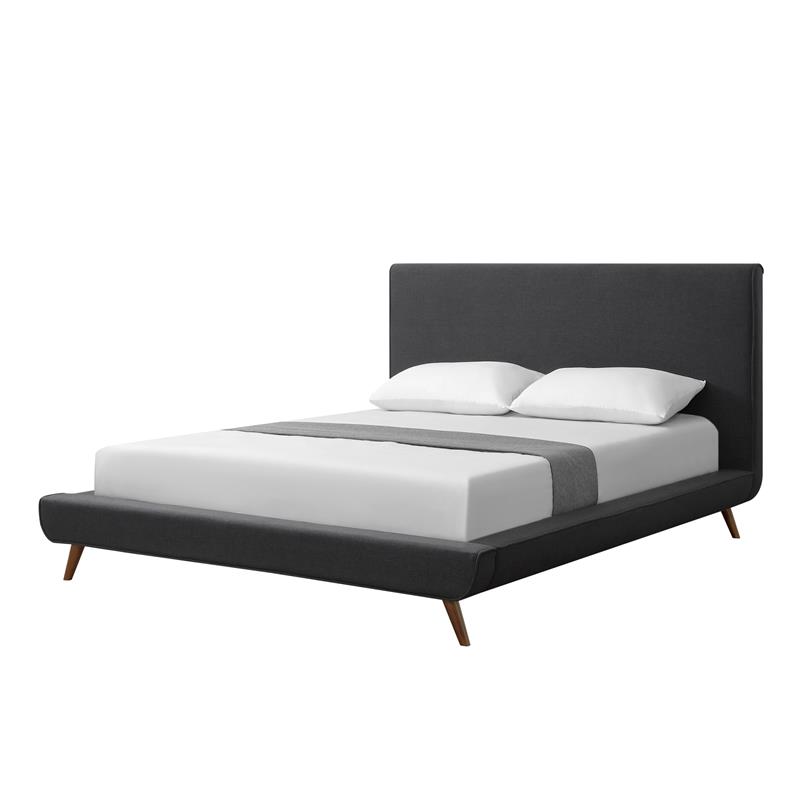 Lyle Beds Charcoal Linen Queen Upholstered Walnut Tapered Legs