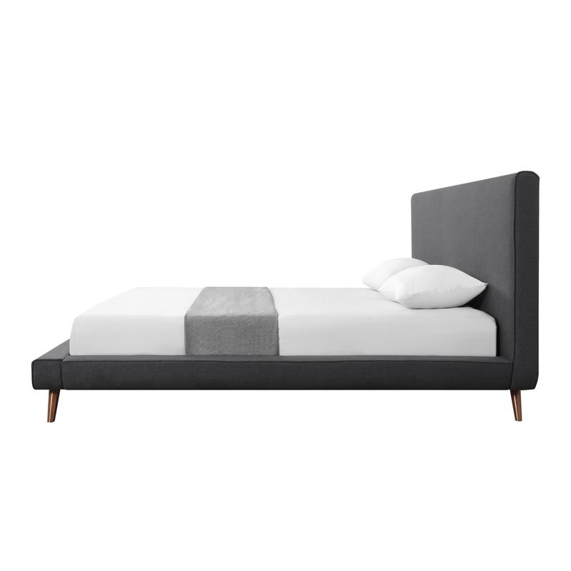 Lyle Beds Charcoal Linen King Upholstered Walnut Tapered Legs