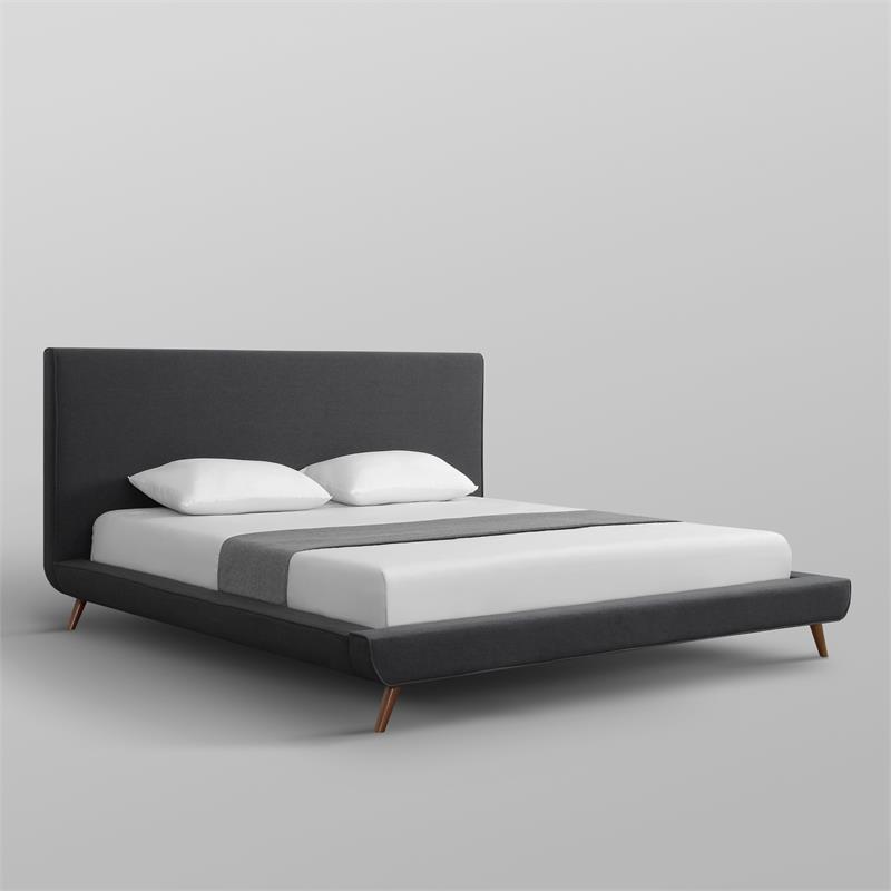 Lyle Beds Charcoal Linen King Upholstered Walnut Tapered Legs