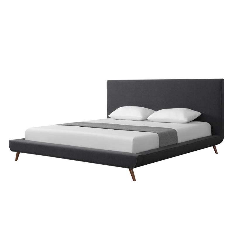 Lyle Beds Charcoal Linen King Upholstered Walnut Tapered Legs