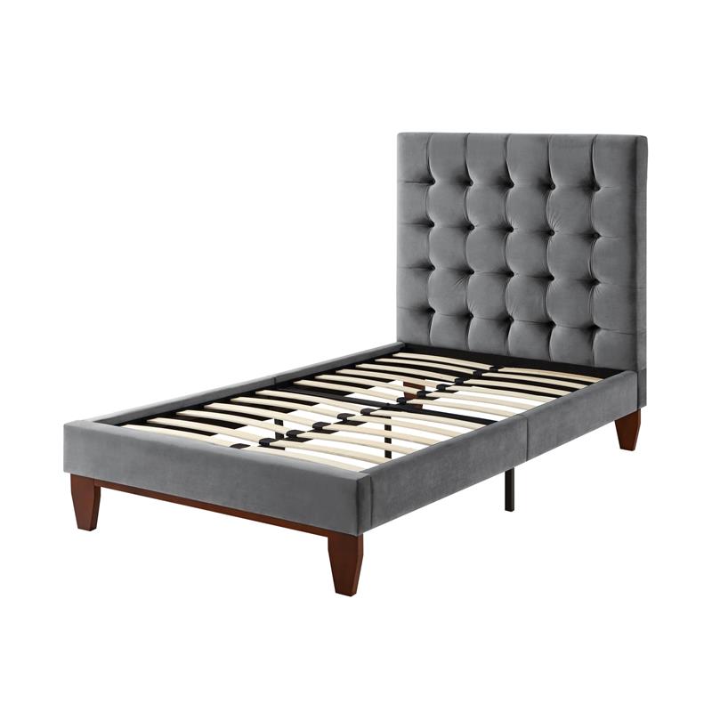 Blake Beds Gray Velvet Full Button Tufted