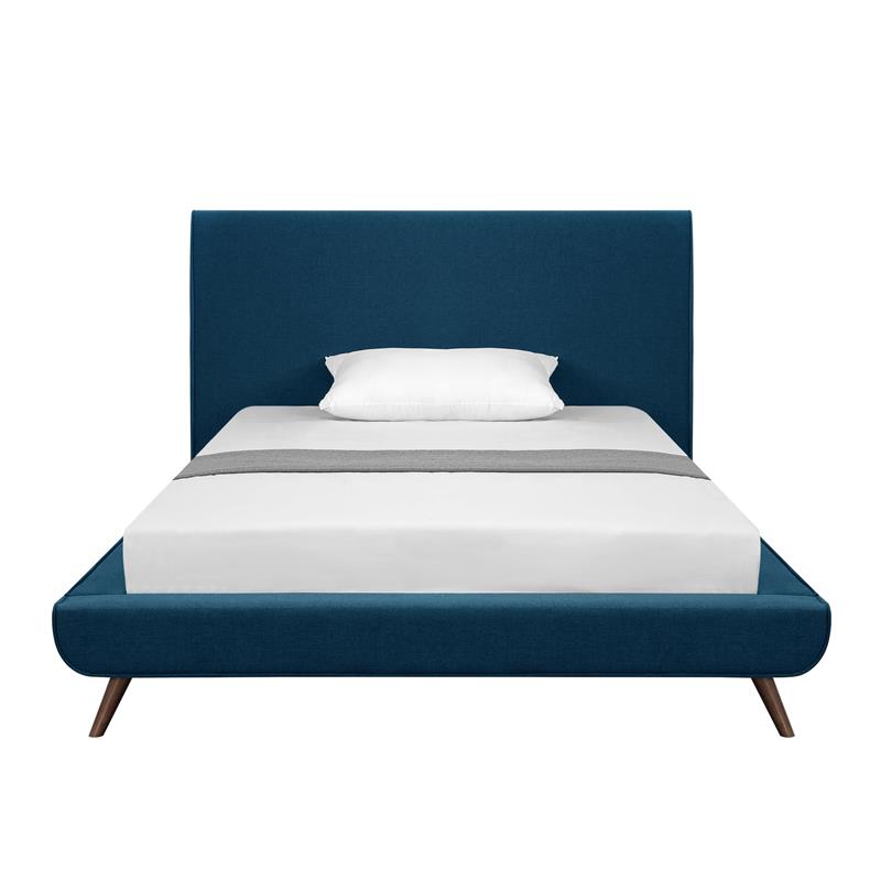 Lyle Beds Denim Linen Full Upholstered Walnut Tapered Legs