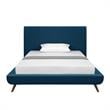 Lyle Beds Denim Linen Full Upholstered Walnut Tapered Legs