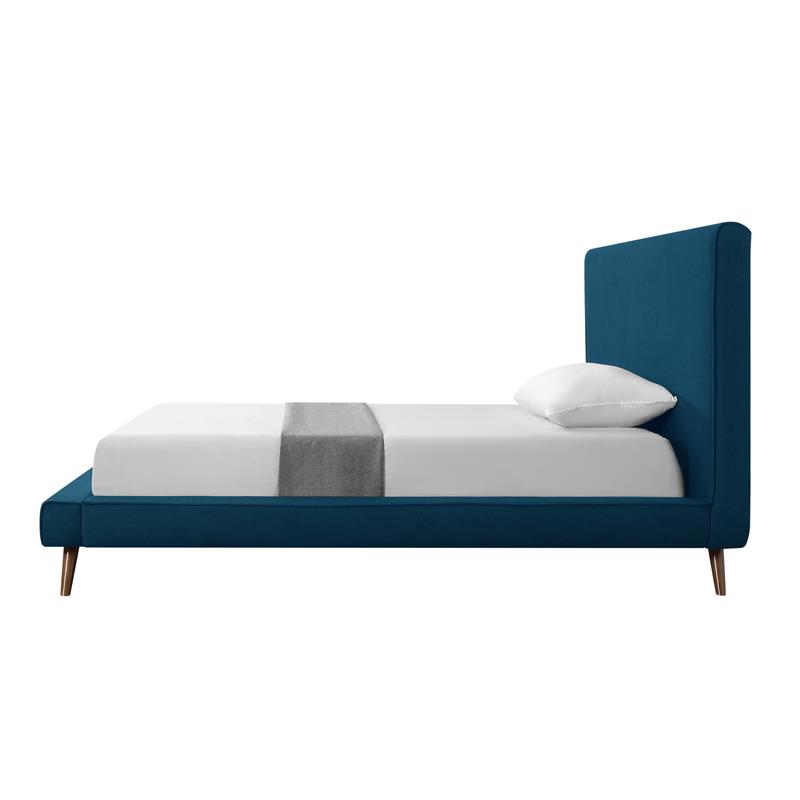 Lyle Beds Denim Linen Full Upholstered Walnut Tapered Legs