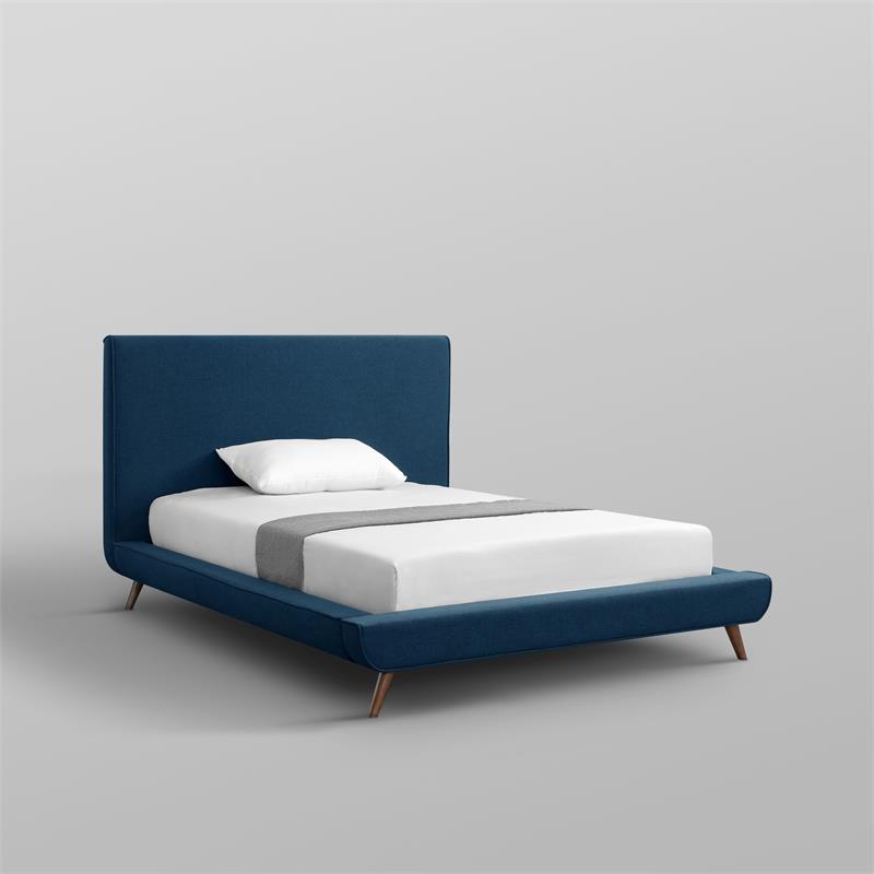 Lyle Beds Denim Linen Full Upholstered Walnut Tapered Legs