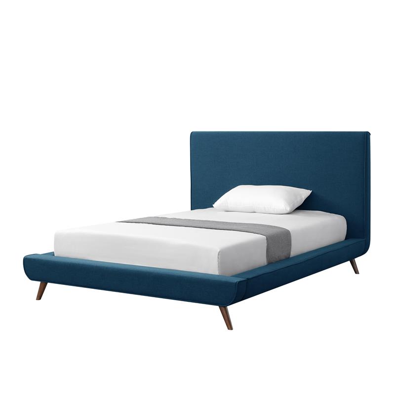Lyle Beds Denim Linen Full Upholstered Walnut Tapered Legs