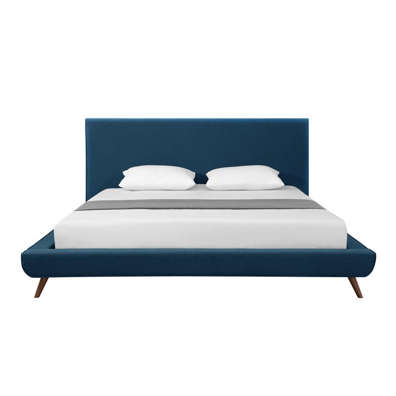 Lyle Beds Denim Linen King Upholstered Walnut Tapered Legs
