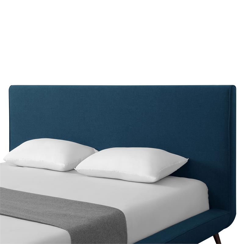 Lyle Beds Denim Linen King Upholstered Walnut Tapered Legs