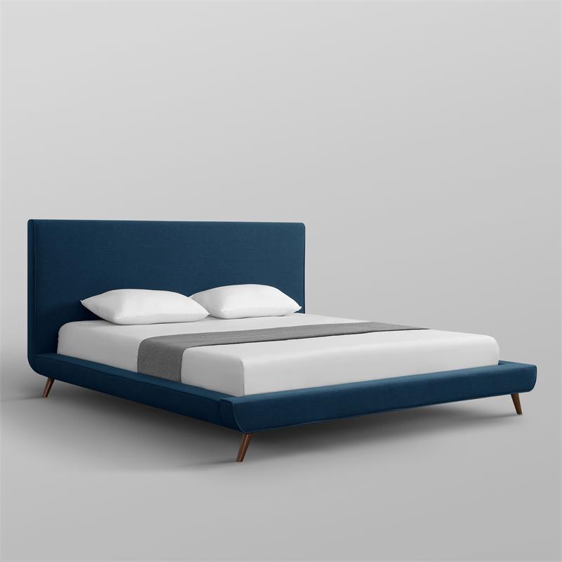 Lyle Beds Denim Linen King Upholstered Walnut Tapered Legs