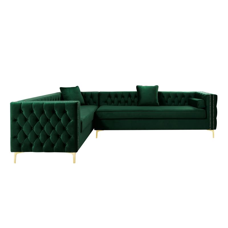 Levi Sofas Hunter Green Velvet Gold Nailhead Trim Button Tufted