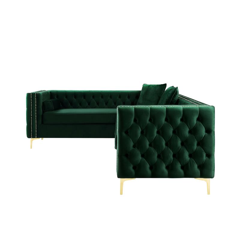 Levi Sofas Hunter Green Velvet Gold Nailhead Trim Button Tufted