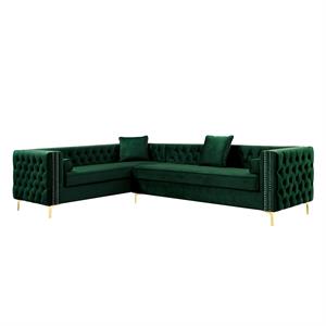 Levi Sofas Hunter Green Velvet Gold Nailhead Trim Button Tufted
