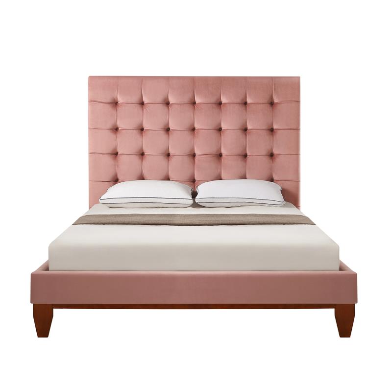 Blake Beds Blush Velvet Queen Button Tufted